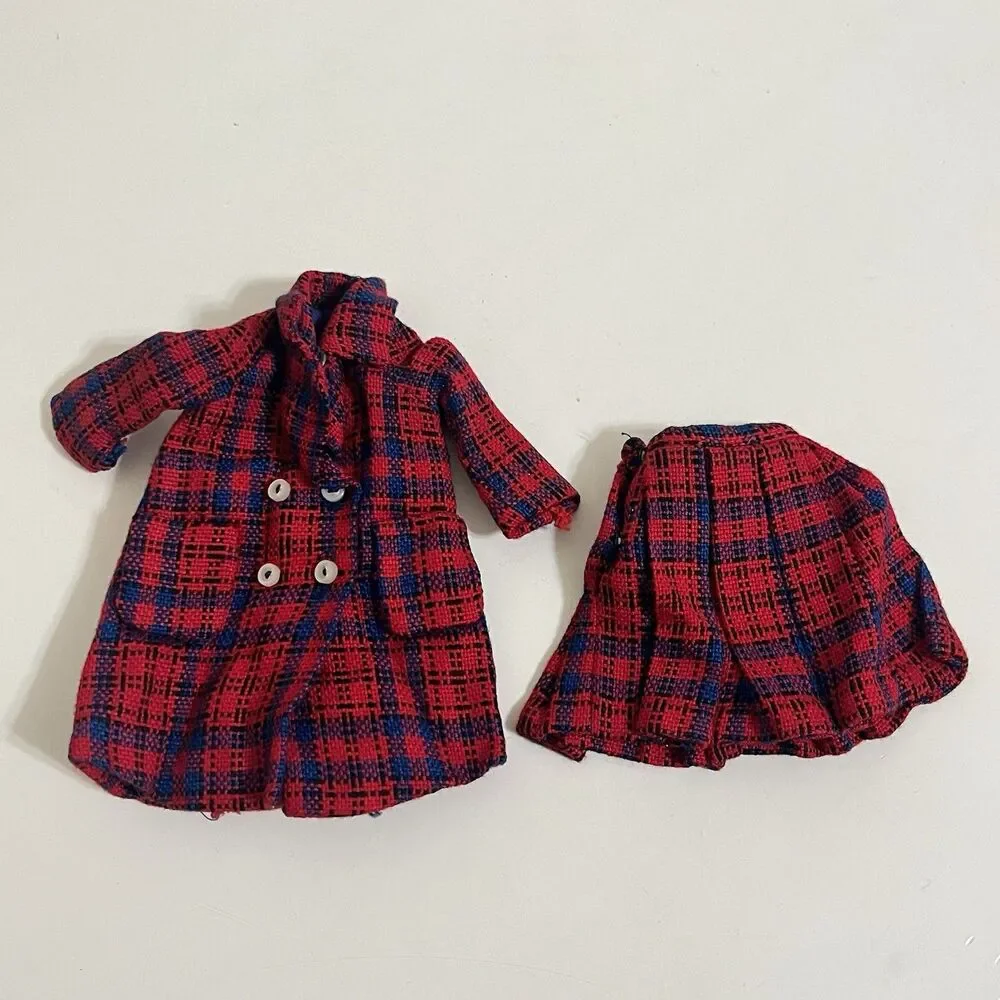 Vintage Remco Libby Littlechap Doll Clothes Red Plaid Coat and Skirt Japan